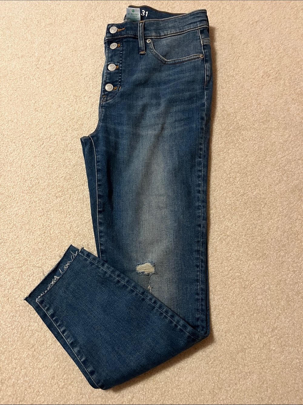 J. Crew Skinny Button-Fly Jeans in Dark Blue with Faded Wash